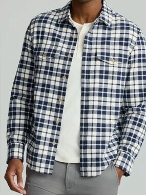 NWT UNTUCKIT DEMARIN NAVY CHECK OVERSHIRT BUTTON DOWN FLANNEL SIZE MEDIUM